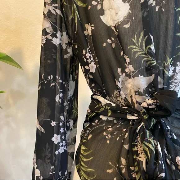 Sheer black floral high neck tie waist blouse - Picture 12 of 15